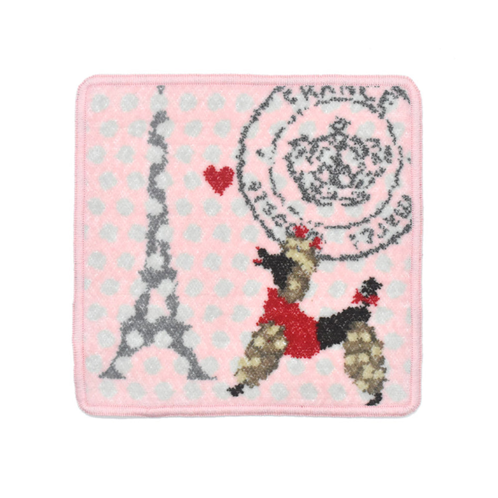 日本製 シルエットプードル シェニール織 ハンカチ ミドルサイズ 20cm 犬猫柄