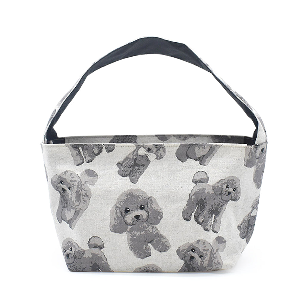Linen la vie(リネン ラ・ヴィ):日本製 コットンリネンシリーズ 犬柄 ワンハンドル ミニバッグ プードル キャバリア ダックス チワワ シュナウザー ヨークシャー