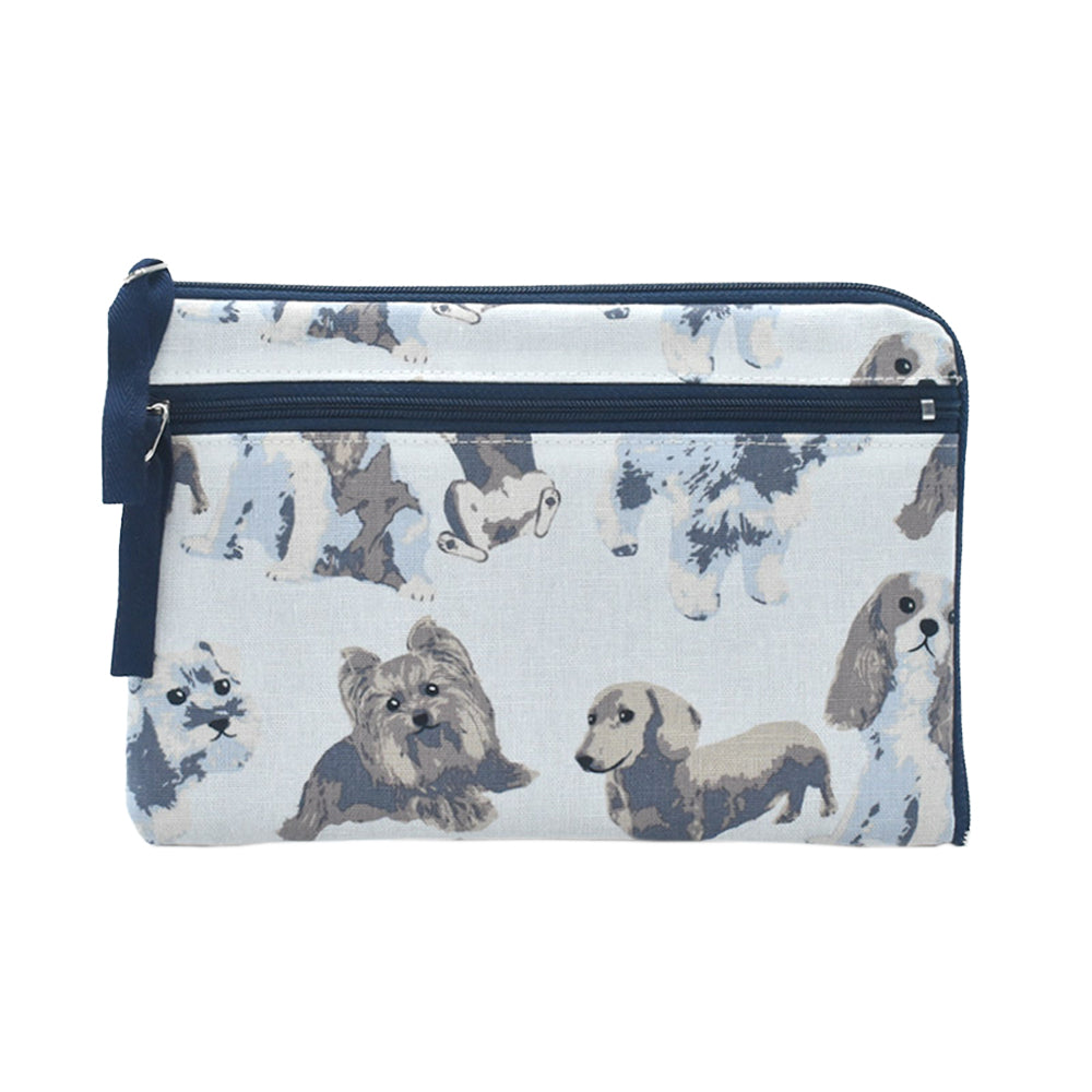 Linen la vie(リネン ラ・ヴィ):日本製 コットンリネンシリーズ 犬柄 L字ファスナーポーチ プードル キャバリア ダックス チワワ シュナウザー ヨークシャー