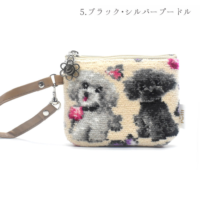 犬猫柄 ミニストラップポーチ 小物入れ シェニール織