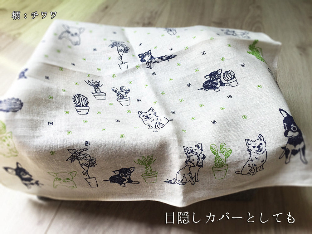 Linen la vie(リネン ラ・ヴィ):日本製 柴犬 シバ犬 リネン ハンカチ LittleTrip 麻100% 大判 44cm