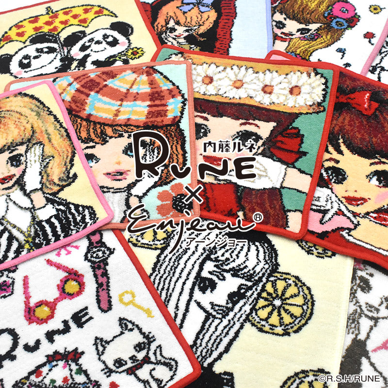 RUNE【内藤ルネ × アーンジョー】 いちごスカーフの少女 日本製 シェニール織 ハンカチ