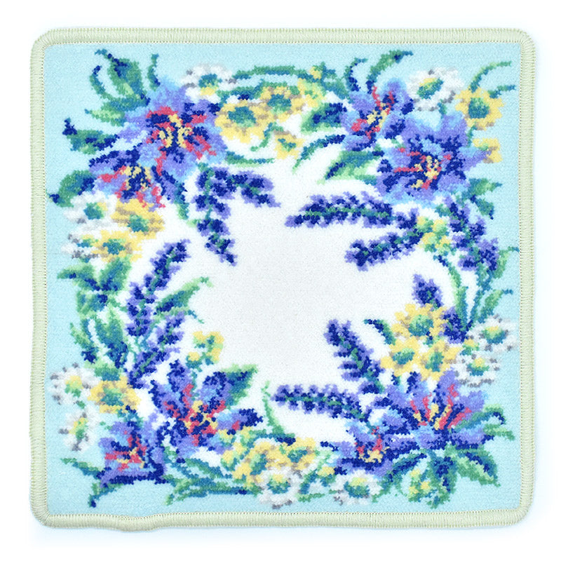 ナチュラルシリース ハーブリース柄 日本製 シェニール織 ハンカチ 23cm