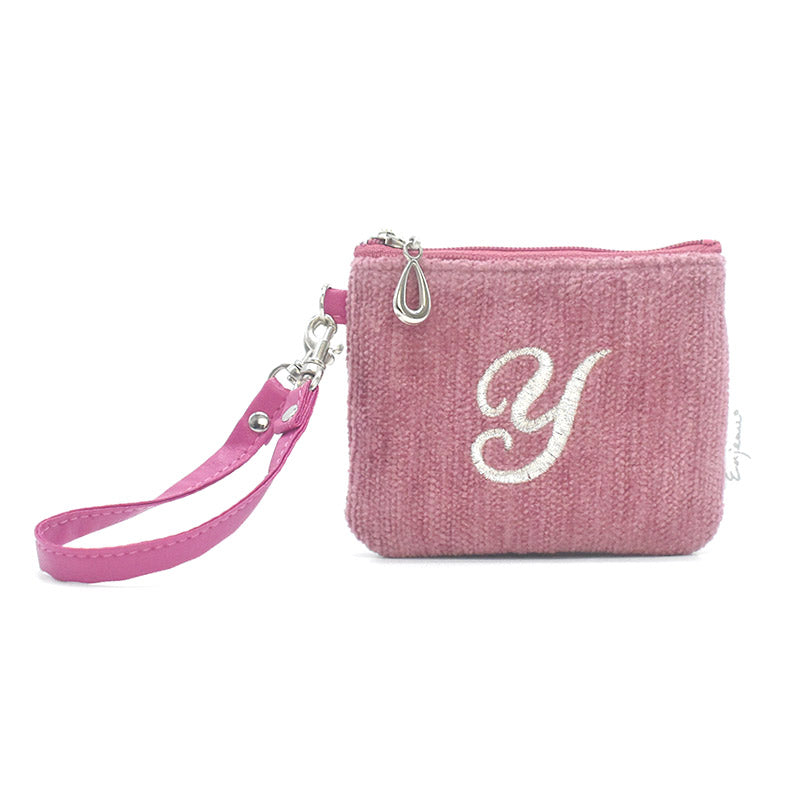 日本製 選べるイニシャル 刺繍 ミニストラップポーチ ピンク 小物入れ パスケース 薬入れ 2061