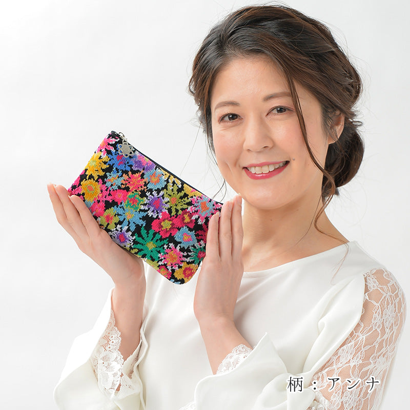 日本製 アイビーローズ柄 フラットポーチ