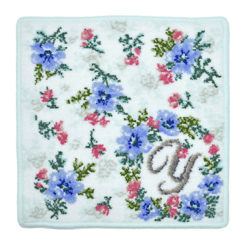 ギフトボックス入り 選べる 花文字イニシャルハンカチ 23cm ホワイト