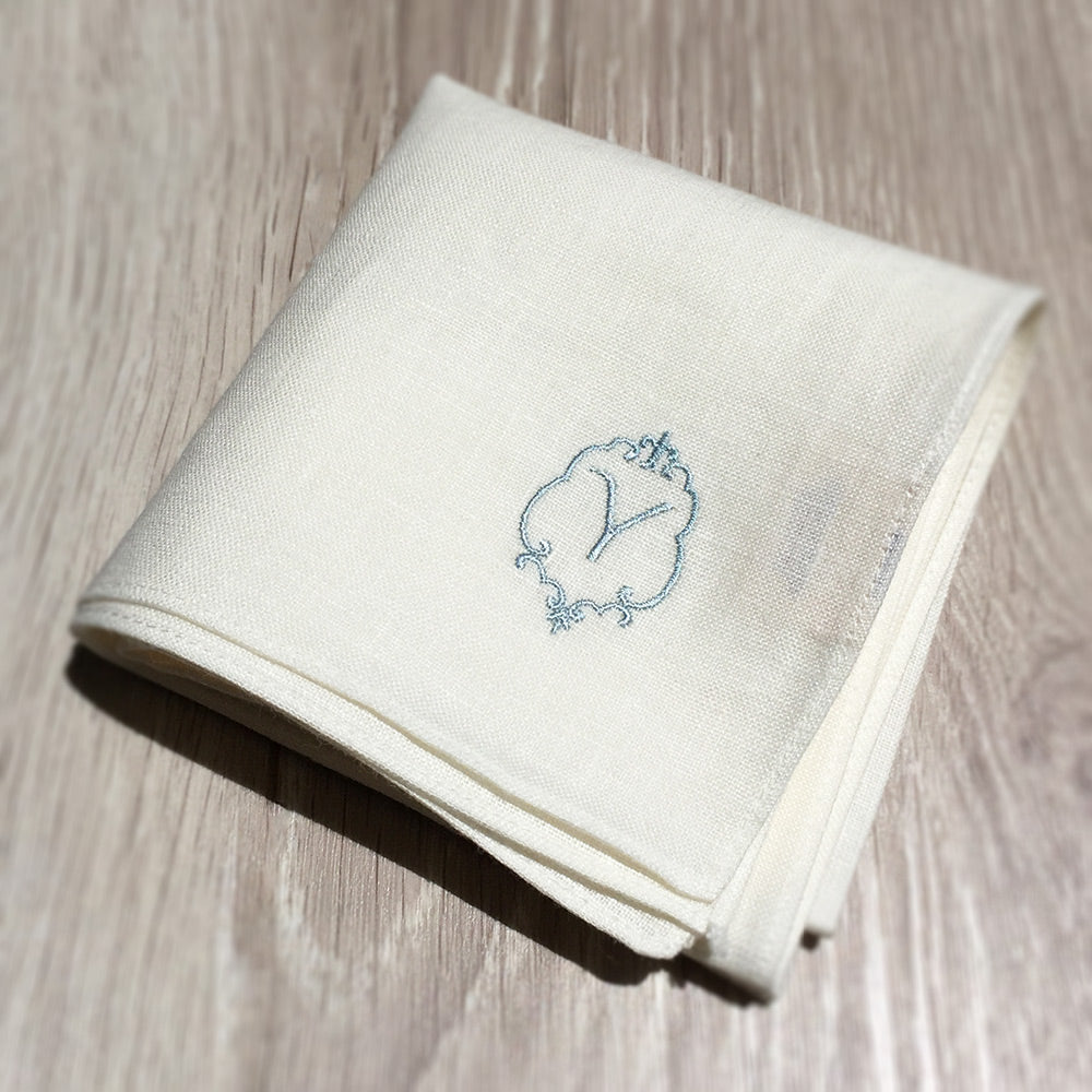 Linen la vie(リネン ラ・ヴィ) :選べるイニシャル刺繍リネン100%ハンカチ ブルーイニシャル