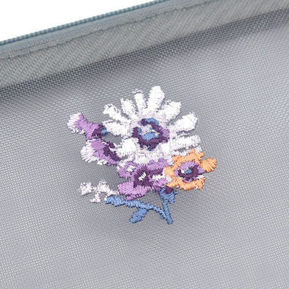日本製 花刺繍 メッシュポーチ フラットポーチ A6 B6 ネイビー Enjeau アーンジョー