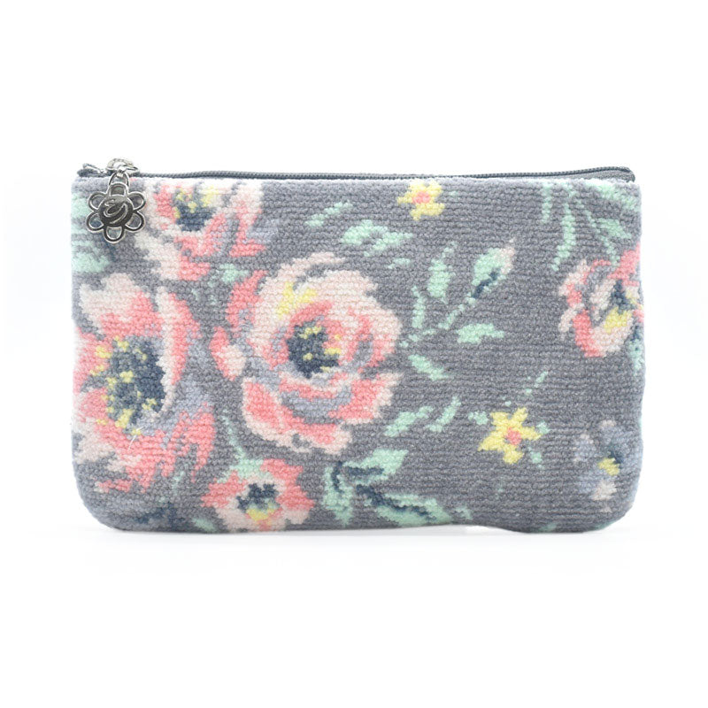 日本製 フラットポーチ ローズソフィア シェニール織 チャーム付 お薬手帳入れ ギフトラッピング対応可