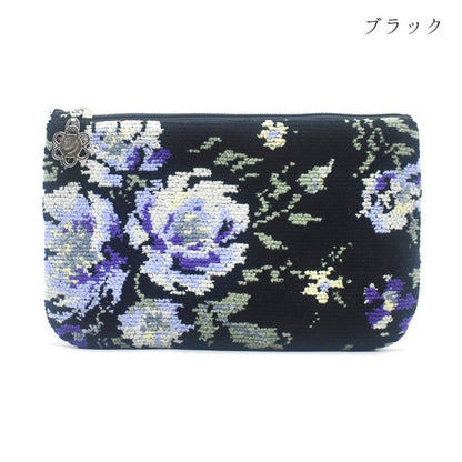 日本製 フラットポーチ ローズソフィア シェニール織 チャーム付 お薬手帳入れ ギフトラッピング対応可