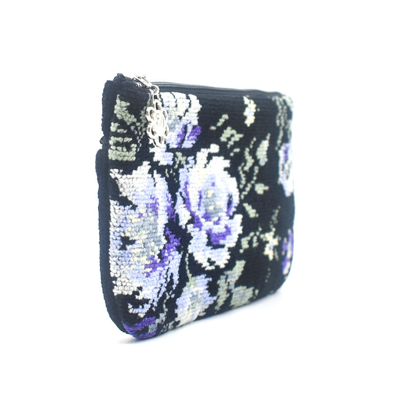 日本製 フラットポーチ ローズソフィア シェニール織 チャーム付 お薬手帳入れ ギフトラッピング対応可