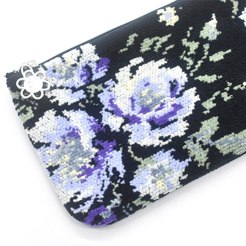 日本製 フラットポーチ ローズソフィア シェニール織 チャーム付 お薬手帳入れ ギフトラッピング対応可