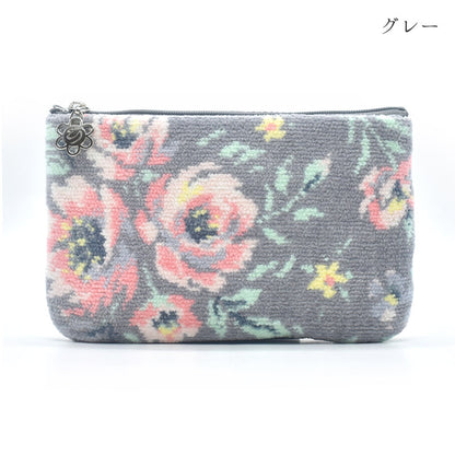 日本製 フラットポーチ ローズソフィア シェニール織 チャーム付 お薬手帳入れ ギフトラッピング対応可