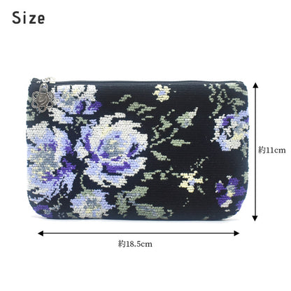 日本製 フラットポーチ ローズソフィア シェニール織 チャーム付 お薬手帳入れ ギフトラッピング対応可