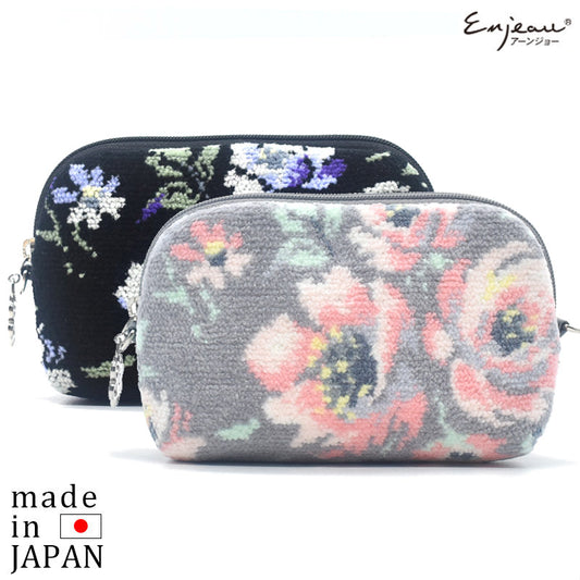 日本製 ミニポーチ ローズソフィア シェニール織 チャーム付 メイクポーチ 化粧ポーチ ギフトラッピング対応可 Enjeau アーンジョー