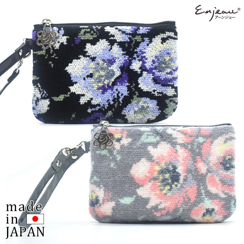 日本製 ストラップポーチ シェニール織 ローズソフィア 小さめ チャーム付 カバンに付けられる パスケース ギフト対応可