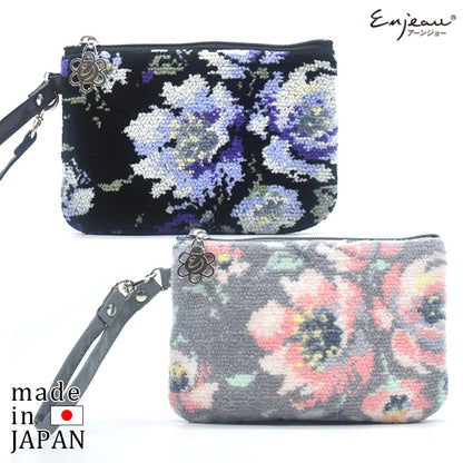 日本製 ストラップポーチ シェニール織 ローズソフィア 小さめ チャーム付 カバンに付けられる パスケース ギフト対応可