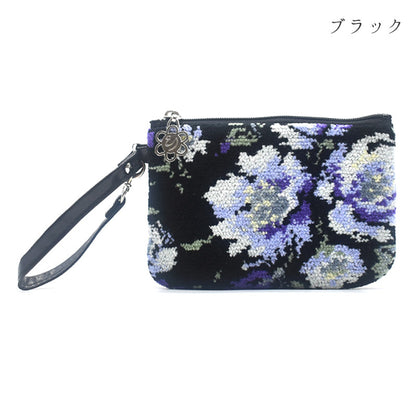 日本製 ストラップポーチ シェニール織 ローズソフィア 小さめ チャーム付 カバンに付けられる パスケース ギフト対応可