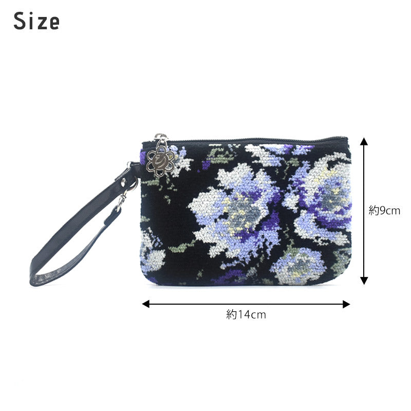 日本製 ストラップポーチ シェニール織 ローズソフィア 小さめ チャーム付 カバンに付けられる パスケース ギフト対応可