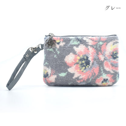 日本製 ストラップポーチ シェニール織 ローズソフィア 小さめ チャーム付 カバンに付けられる パスケース ギフト対応可