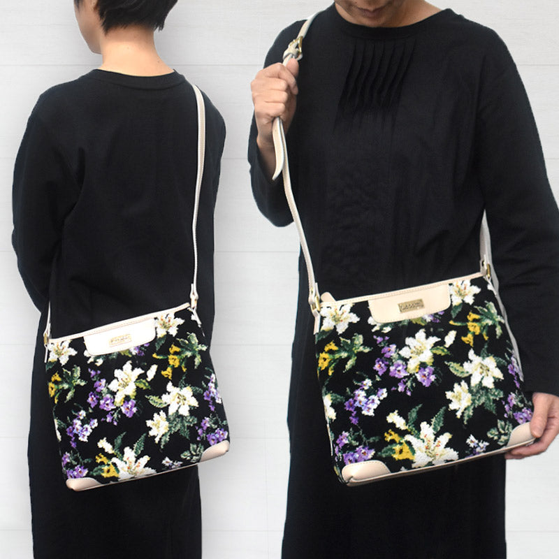 【早割10%OFF】予約販売 数量限定 2026年 福袋 C 本革×日本製シェニール織 ショルダーバッグ 花柄 ユリ柄 Enjeau アーンジョー