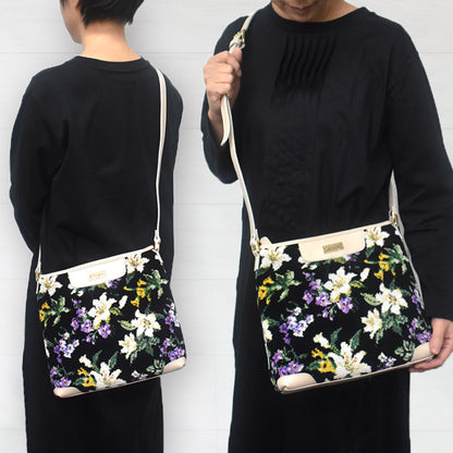 【早割10%OFF】予約販売 数量限定 2026年 福袋 C 本革×日本製シェニール織 ショルダーバッグ 花柄 ユリ柄 Enjeau アーンジョー