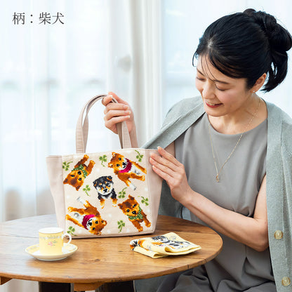 日本製 ミニチュアダックス ダックスフンド 総柄 トートバッグ 軽量 お散歩バッグ EjPetit シェニール織 Enjeau アーンジョー