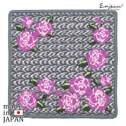 2枚以上ご購入で送料無料 セール 日本製  シェニール織 ハンカチ ツイードローズ  Enjeau アーンジョー