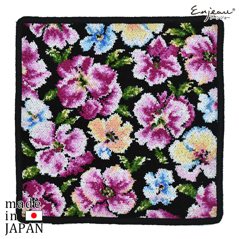 2枚以上ご購入で送料無料 セール 日本製 シェニール織 ハンカチ エレナ 花柄 タオルハンカチ Enjeau アーンジョー