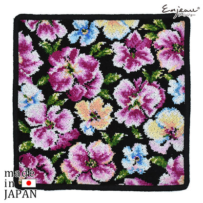 2枚以上ご購入で送料無料 セール 日本製 シェニール織 ハンカチ エレナ 花柄 タオルハンカチ Enjeau アーンジョー