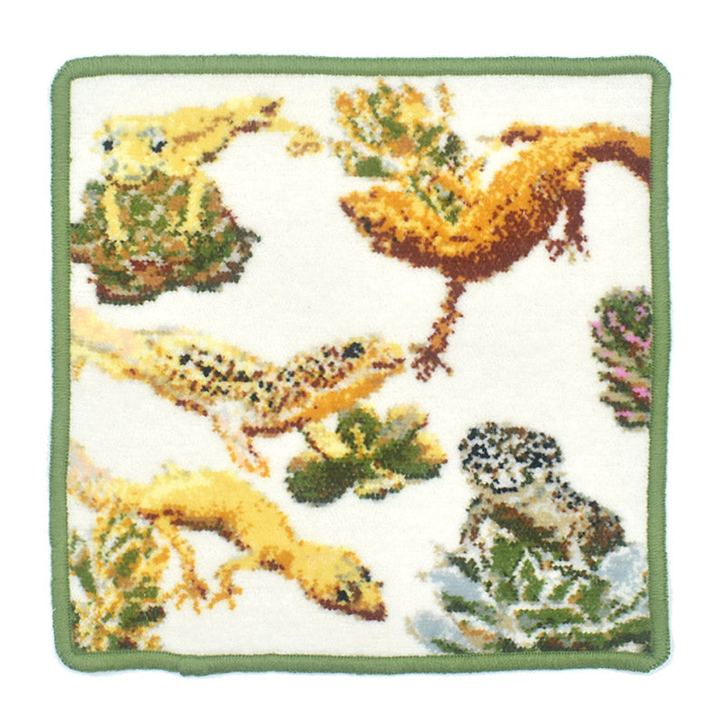 限定生産品 日本製 ヒョウモントカゲモドキ フトアゴヒゲトカゲ シェニール織 ハンカチ アーンジョー