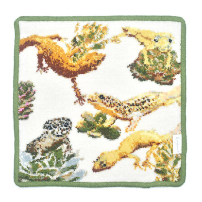 限定生産品 日本製 ヒョウモントカゲモドキ フトアゴヒゲトカゲ シェニール織 ハンカチ アーンジョー