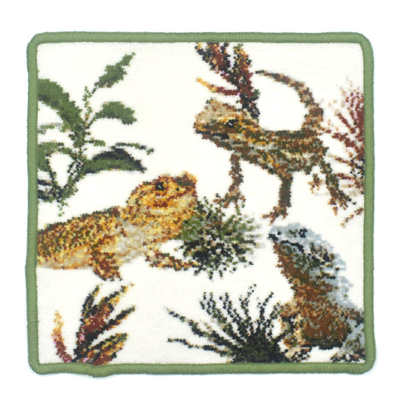 限定生産品 日本製 ヒョウモントカゲモドキ フトアゴヒゲトカゲ シェニール織 ハンカチ アーンジョー