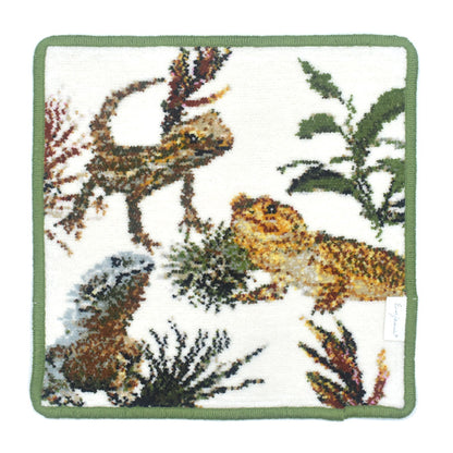 限定生産品 日本製 ヒョウモントカゲモドキ フトアゴヒゲトカゲ シェニール織 ハンカチ アーンジョー