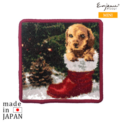 クリスマスダックス 日本製 シェニール織 ミニハンカチ タオルハンカチ 17cm 犬猫柄 ダックスフンド EjPetit