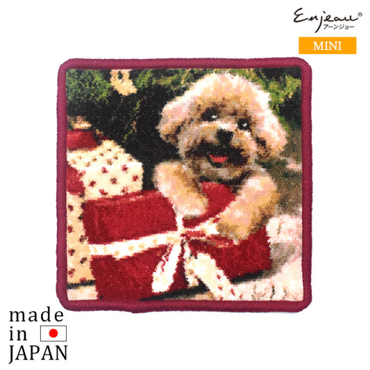 クリスマスプードル 日本製 シェニール織 ミニハンカチ タオルハンカチ 17cm 犬猫柄 EjPetit
