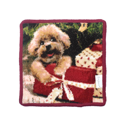 クリスマスプードル 日本製 シェニール織 ミニハンカチ タオルハンカチ 17cm 犬猫柄 EjPetit