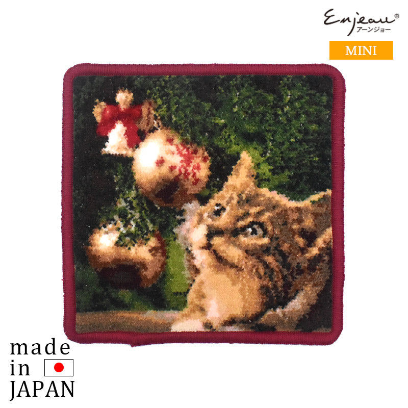クリスマスキャット 日本製 シェニール織 ミニハンカチ タオルハンカチ 17cm 犬猫柄 EjPetit