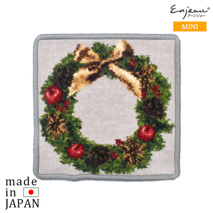 日本製 クリスマスリース シェニール織 ミニハンカチ タオルハンカチ 17cm