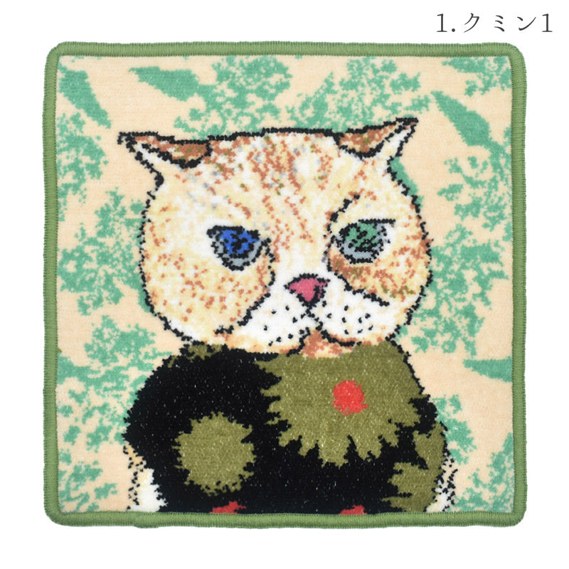 日本製 マンナイン mannine man9 猫キャラ シェニール織 タオルハンカチ Enjeau アーンジョー
