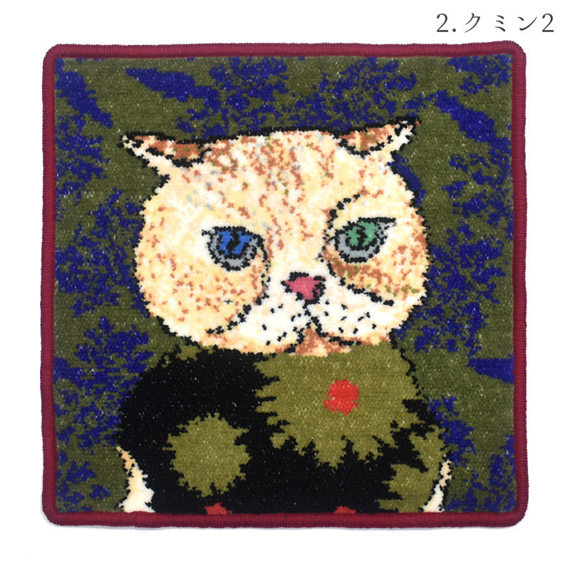 日本製 マンナイン mannine man9 猫キャラ シェニール織 タオルハンカチ Enjeau アーンジョー
