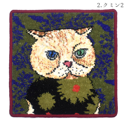 日本製 マンナイン mannine man9 猫キャラ シェニール織 タオルハンカチ Enjeau アーンジョー