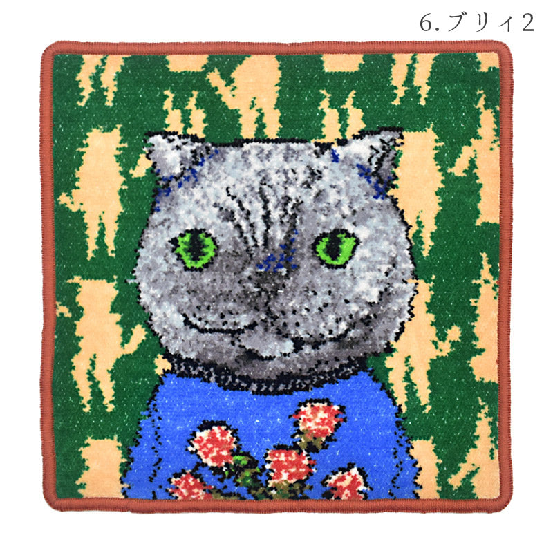 日本製 マンナイン mannine man9 猫キャラ シェニール織 タオルハンカチ Enjeau アーンジョー