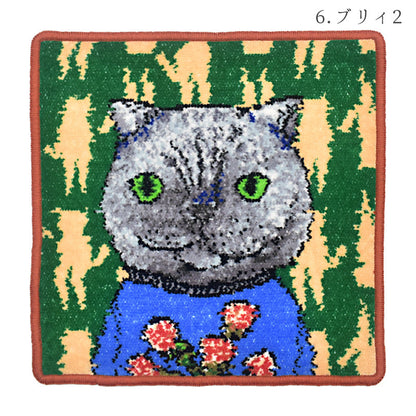 日本製 マンナイン mannine man9 猫キャラ シェニール織 タオルハンカチ Enjeau アーンジョー