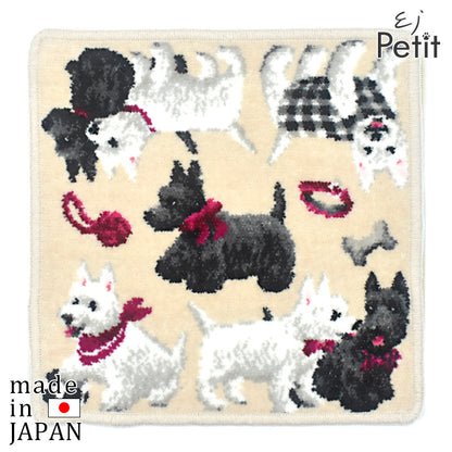 日本製 ホワイトテリア スコティッシュテリア EjPetit シェニール織 タオルハンカチ レディース Enjeau アーンジョー