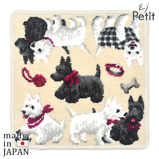 日本製 ホワイトテリア スコティッシュテリア EjPetit シェニール織 タオルハンカチ レディース Enjeau アーンジョー