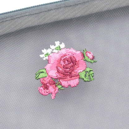 日本製 花刺繍 メッシュポーチ フラットポーチ A6 B6 ネイビー Enjeau アーンジョー