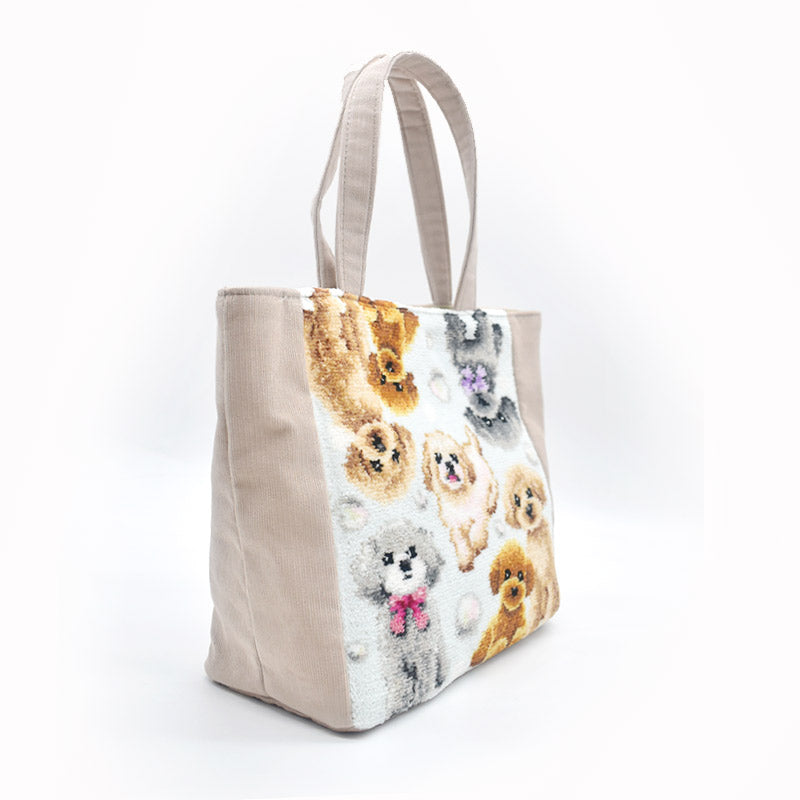 日本製 マルプー プードル トイプードル 総柄 トートバッグ 軽量 お散歩バッグ EjPetit シェニール織 Enjeau アーンジョー