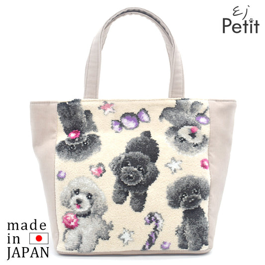 日本製 ブラックタン＆シルバープードル トイプードル 総柄 トートバッグ 軽量 EjPetit お散歩バッグ シェニール織 Enjeau アーンジョー