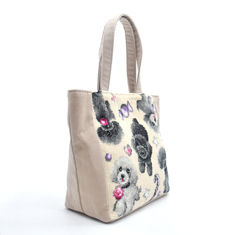 日本製 ブラックタン＆シルバープードル トイプードル 総柄 トートバッグ 軽量 EjPetit お散歩バッグ シェニール織 Enjeau アーンジョー